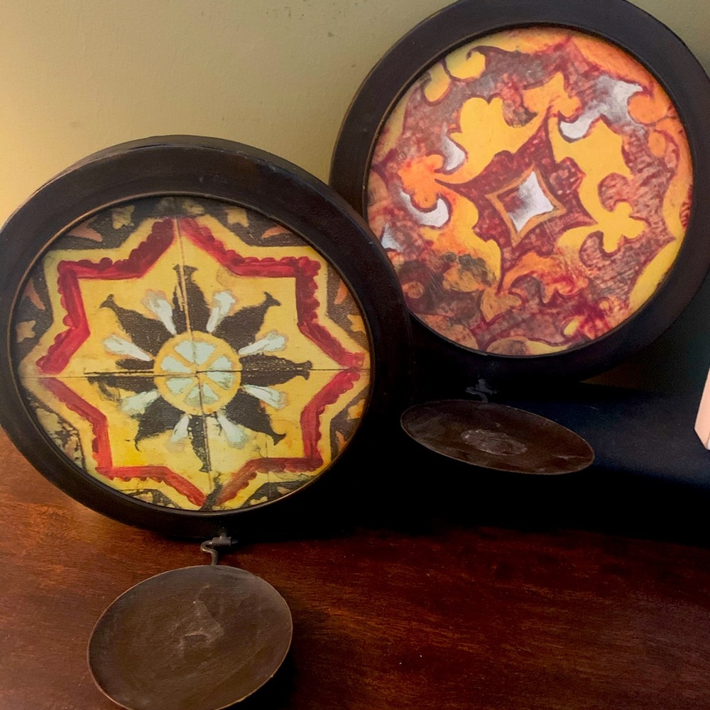 2 BOHO✨Bronze Sconces Round Red Gold Orange Metal Sconces